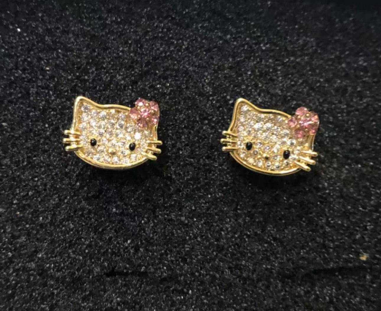 Hello Kitty Crystal Stud Earrings – Gold Tone