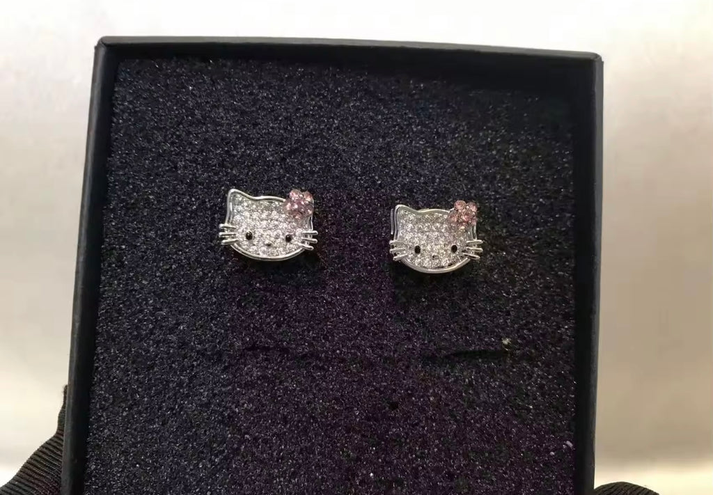 Hello Kitty Crystal Stud Earrings – Silver