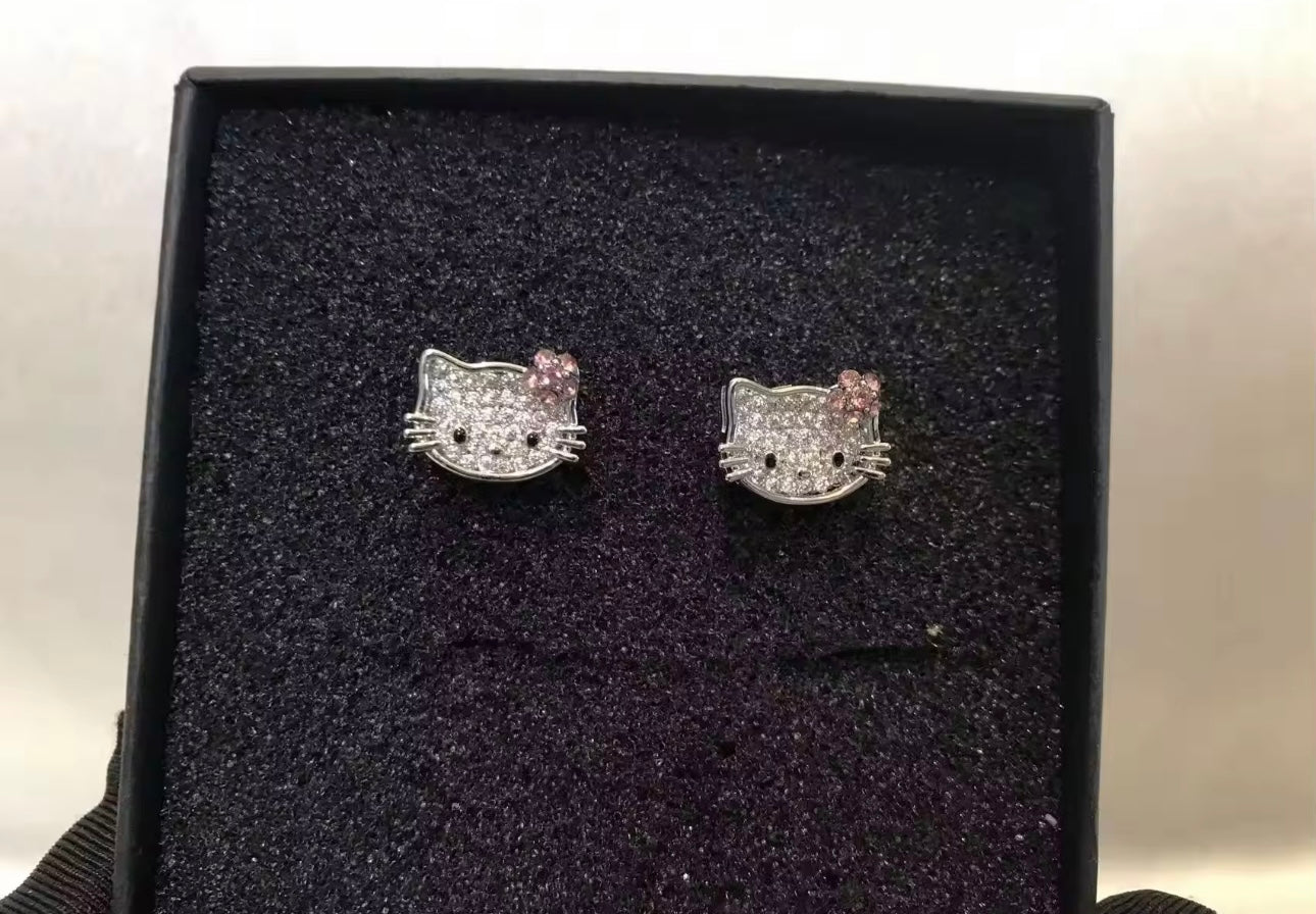 Hello Kitty Crystal Stud Earrings – Silver