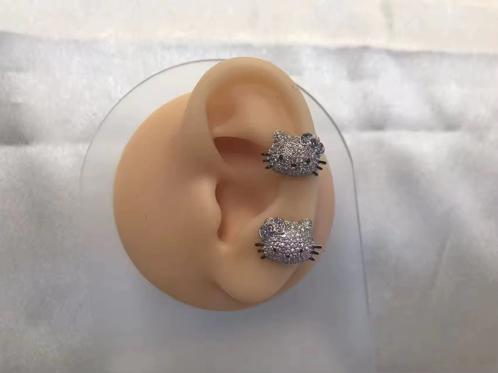 Hello Kitty Crystal Stud Earrings – Silver