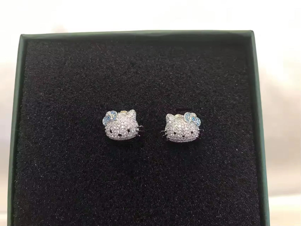 Blue Bow Hello Kitty Stud Earrings
