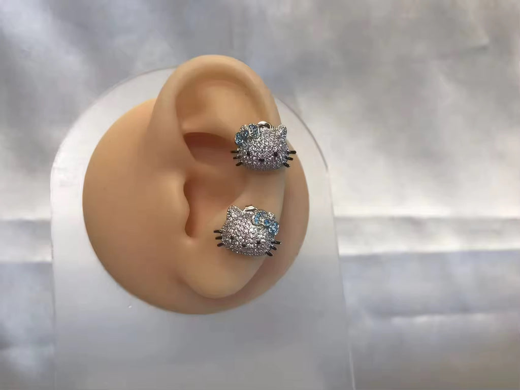 Blue Bow Hello Kitty Stud Earrings