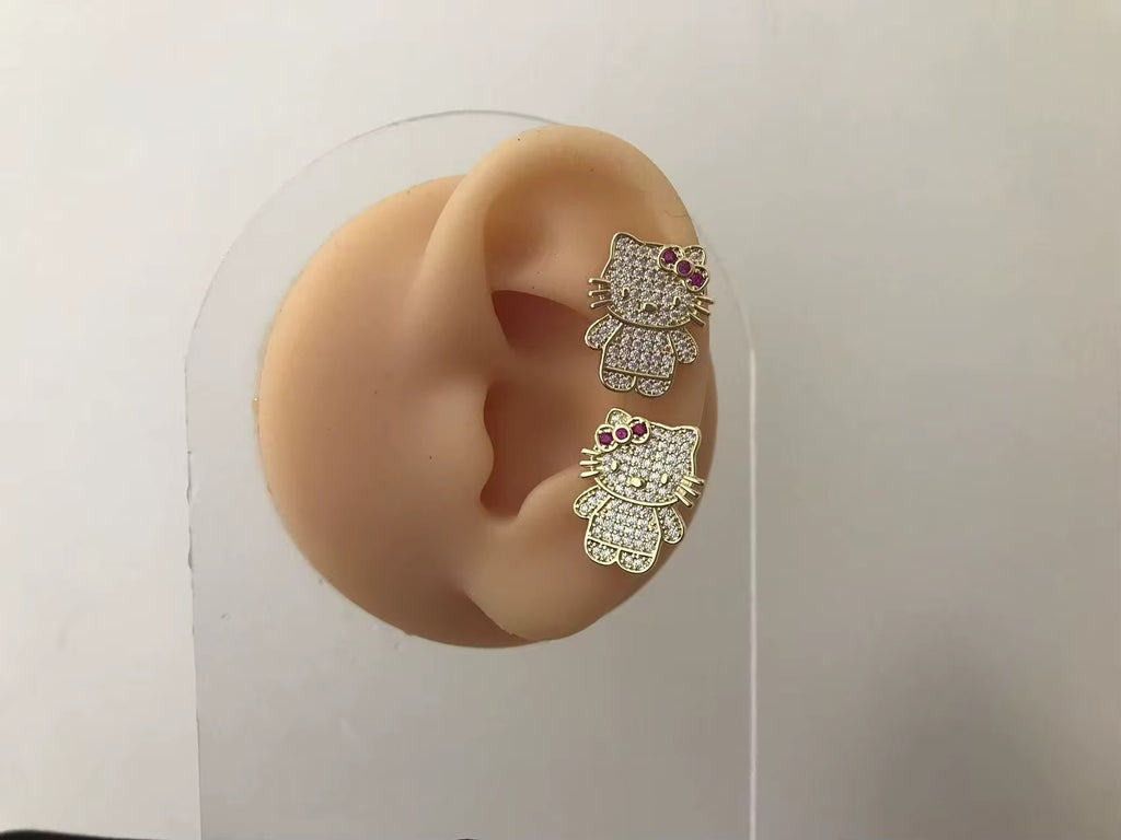 Pink Hello Kitty Stud Earrings – Gold Tone