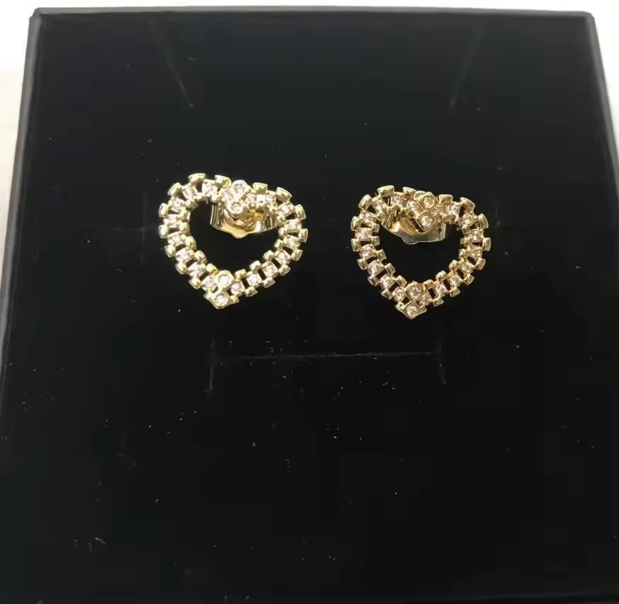 Gold Heart Rhinestone Stud Earrings