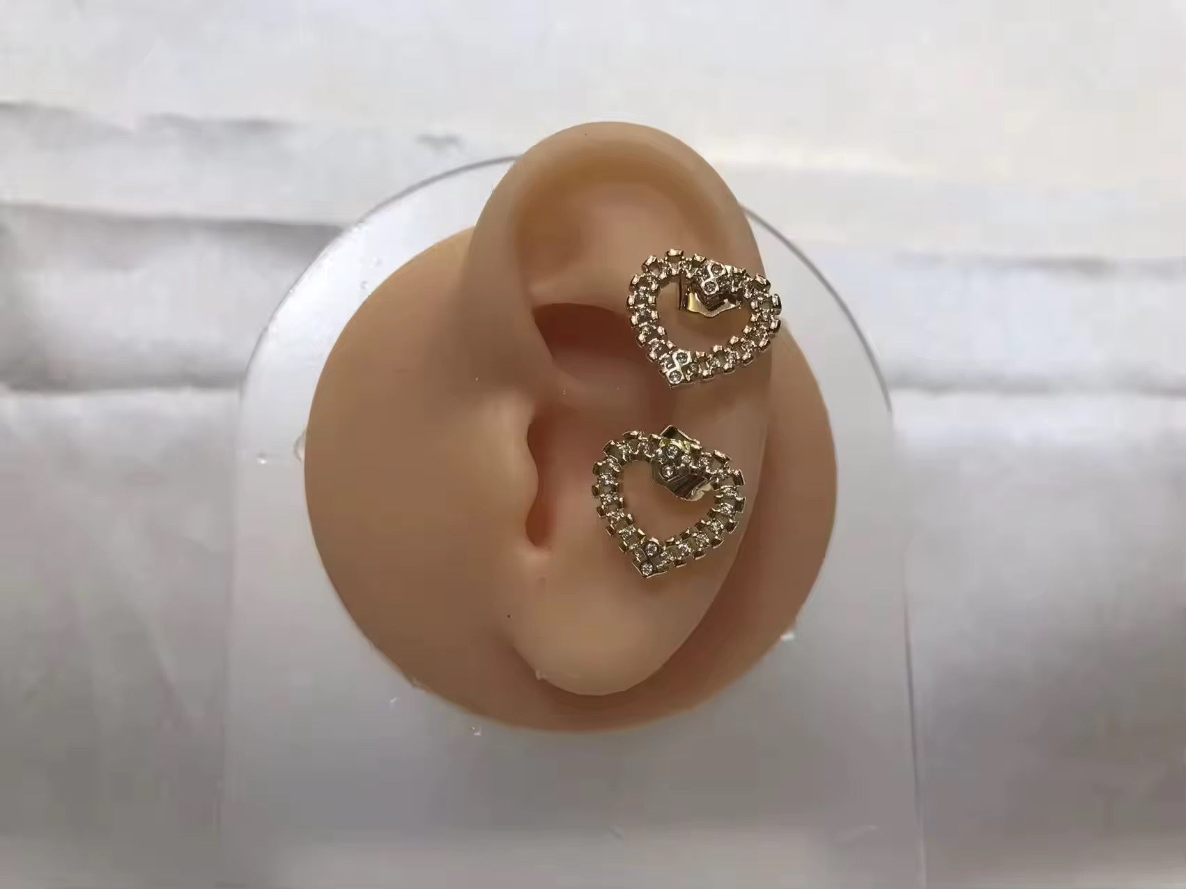 Gold Heart Rhinestone Stud Earrings
