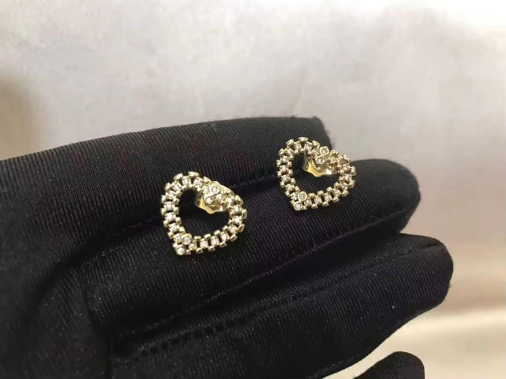 Gold Heart Rhinestone Stud Earrings