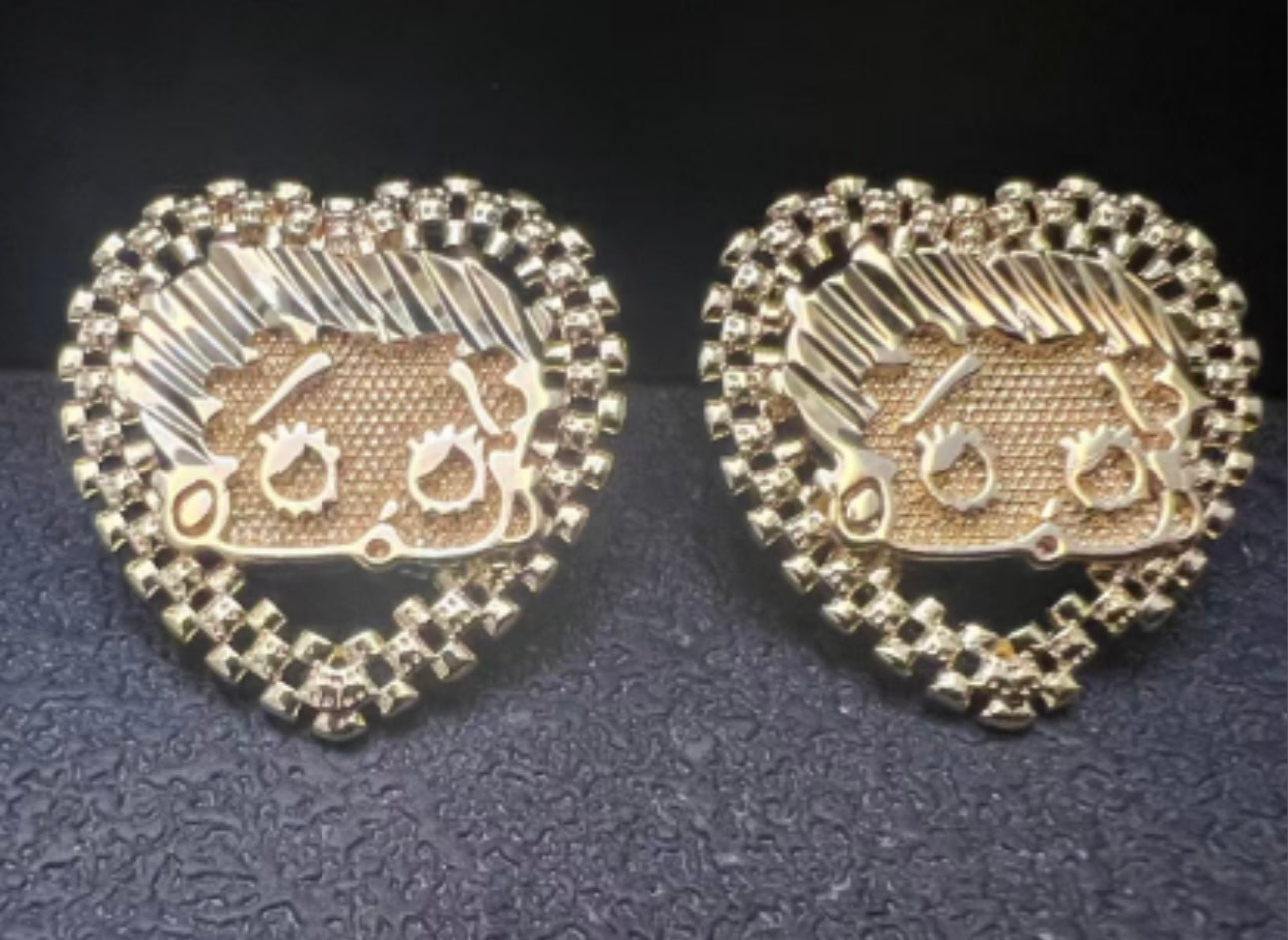 Betty Boop Heart Diamond-Cut Stud Earrings