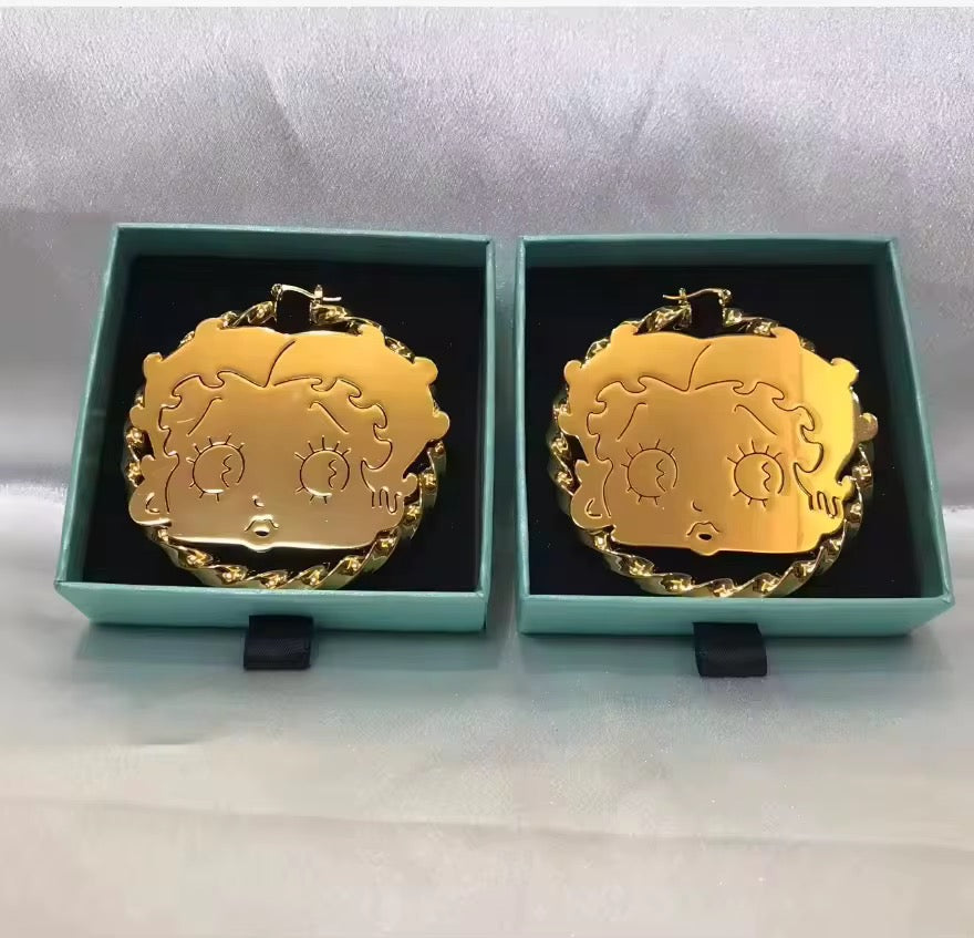 Gold Betty Boop Twisted Rope Hoop Earrings