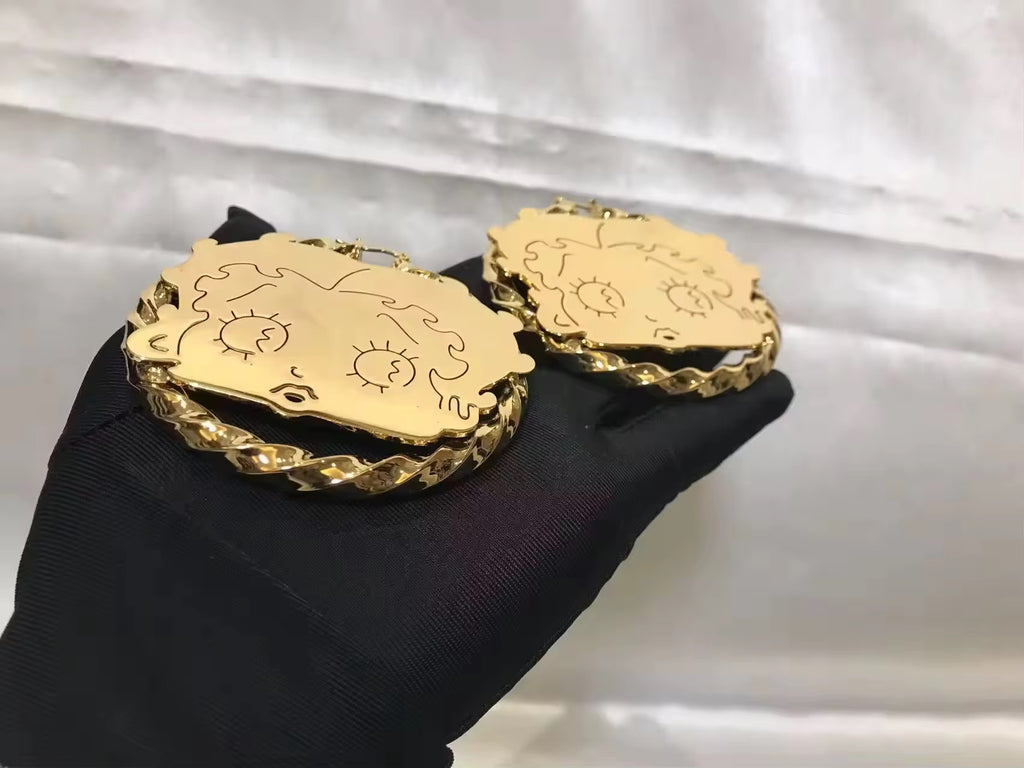 Gold Betty Boop Twisted Rope Hoop Earrings