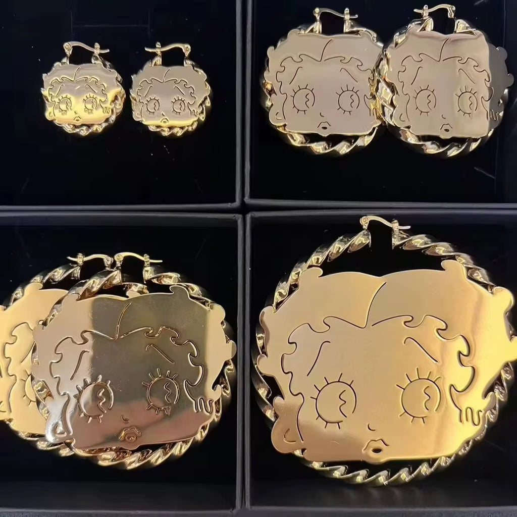 Gold Betty Boop Twisted Rope Hoop Earrings
